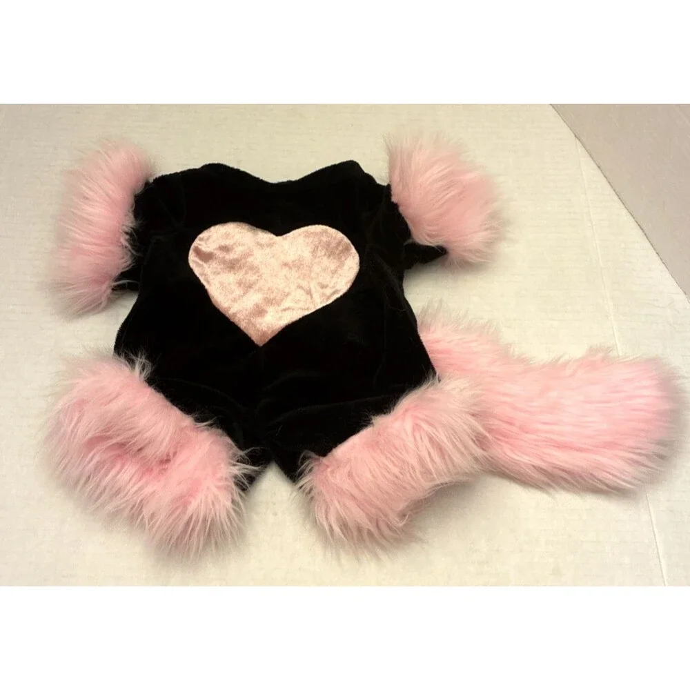 Vintage Build-A-Bear Black Pink Cat Costume w/Heart and Fuzzy Tail - Incomplete